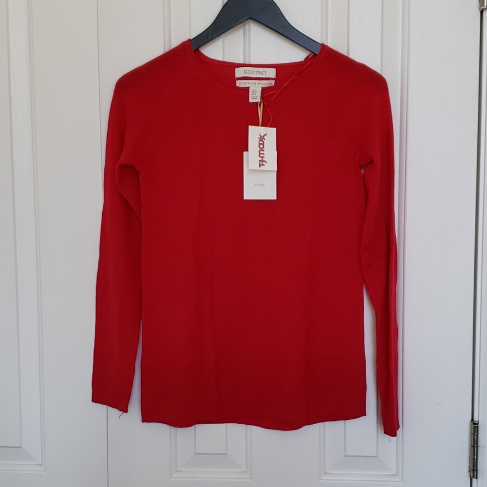 NWT Ellen Tracy Red Merino Wool Sweater